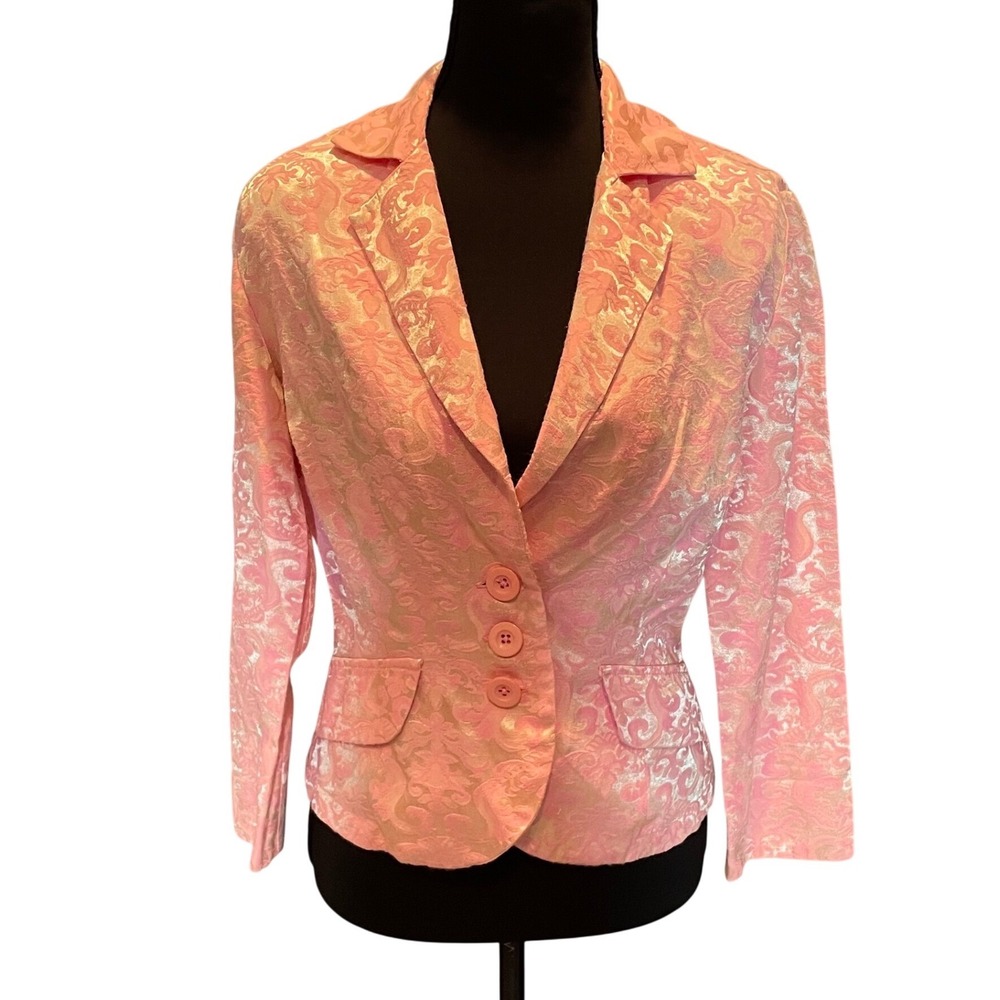 Pink Damask Metallic Blazer Junior M 7-9 Y2K Cybercore Coquette Pastel Grunge